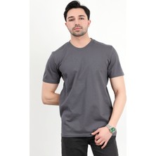 Erkek Bisiklet Yaka %100 Pamuklu Basic T-Shirt Antrasit - 2912
