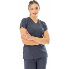 112 Giyim Likra Yarasa Kol Doktor Hemşire Forması Alt Üst Takım Füme Gri (LYRS1006)
