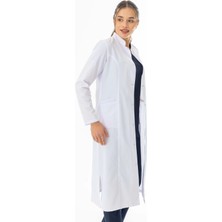 112 Giyim Hakim Yaka Maxi Boy Kadın Doktor Önlüğü Alpaka Kumaş Beyaz (BKO004)