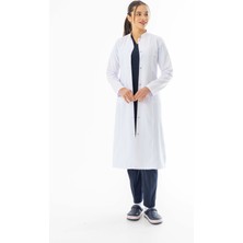 112 Giyim Hakim Yaka Maxi Boy Kadın Doktor Önlüğü Alpaka Kumaş Beyaz (BKO004)