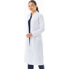 112 Giyim Hakim Yaka Maxi Boy Kadın Doktor Önlüğü Alpaka Kumaş Beyaz (BKO004)
