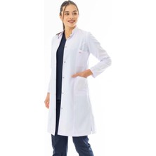112 Giyim Hakim Yaka Uzun Boy Kadın Doktor Önlüğü Alpaka Kumaş Beyaz (BKO003)