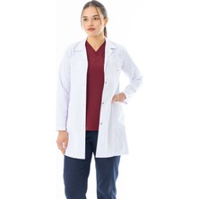 112 Giyim Spor Yaka Orta Boy Kadın Doktor Önlüğü Alpaka Kumaş Beyaz (BKO006)