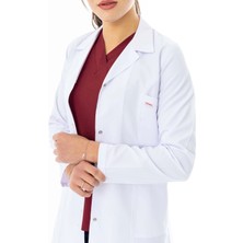 112 Giyim Spor Yaka Orta Boy Kadın Doktor Önlüğü Alpaka Kumaş Beyaz (BKO006)