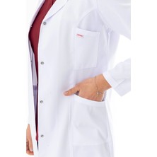 112 Giyim Spor Yaka Orta Boy Kadın Doktor Önlüğü Alpaka Kumaş Beyaz (BKO006)