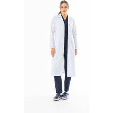 112 Giyim Spor Yaka Maxi Boy Kadın Doktor Önlüğü Alpaka Kumaş Beyaz (BKO008)