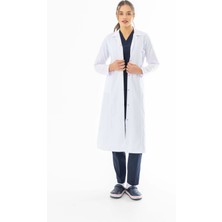 112 Giyim Spor Yaka Maxi Boy Kadın Doktor Önlüğü Alpaka Kumaş Beyaz (BKO008)