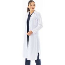 112 Giyim Spor Yaka Maxi Boy Kadın Doktor Önlüğü Alpaka Kumaş Beyaz (BKO008)