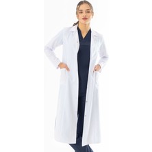 112 Giyim Spor Yaka Maxi Boy Kadın Doktor Önlüğü Alpaka Kumaş Beyaz (BKO008)
