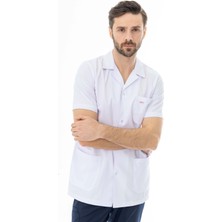 112 Giyim Spor Yaka Kısa Kol Erkek Doktor Önlüğü Alpaka Kumaş Beyaz (BEO106)
