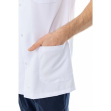 112 Giyim Spor Yaka Kısa Kol Erkek Doktor Önlüğü Alpaka Kumaş Beyaz (BEO106)