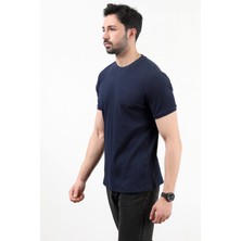 Erkek Bisiklet Yaka Kaşkorse T-Shirt Lacivert - 25Y 3011