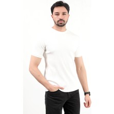Erkek Bisiklet Yaka Kaşkorse T-Shirt Beyaz - 25Y 3011