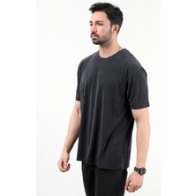 Erkek Bisiklet Yaka Basic Yumuşak Dokulu T-Shirt Antrasit - 2924