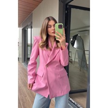 Pembe Belden Oturtmalı Premium Blazer Ceket