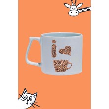 I Love Coffee Kahve Desen Tasarım Baskılı Beyaz Lüks Sap Kupa Bardak