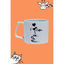 Kalp Kahveyi Seviyorum I Love Coffee Kahve Desen Tasarım Baskılı Beyaz Lüks Sap Kupa Bardak