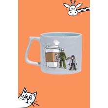 Kahve Şarj Istasyonu Tasarım Baskılı Beyaz Lüks Sap Kupa Bardak