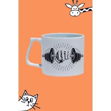 Gym Fıtness Barbell Dumbbell Tasarım Baskılı Beyaz Lüks Sap Kupa Bardak