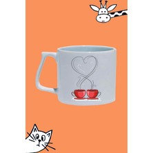 Fincan Kahve Love Kalp Tasarım Baskılı Beyaz Lüks Sap Kupa Bardak