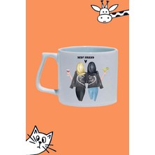 Best Friend Siyah Kalp Bff Tasarım  Baskılı Beyaz Lüks Sap Kupa Bardak