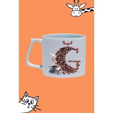 Ğ Harf Kahve Desen Tasarım Baskılı Beyaz Lüks Sap Kupa Bardak