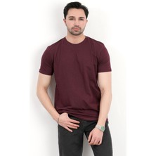 Erkek Bisiklet Yaka Basic %100 Pamuklu T-Shirt Bordo - 25Y 2735