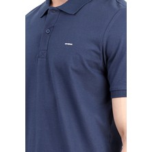 Erkek Polo Yaka Marka Baskılı Pamuklu T-Shirt Lacivert - 25Y 2061