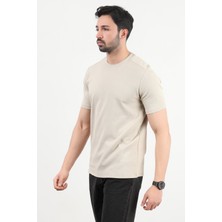 Erkek Bisiklet Yaka Kaşkorse Pamuklu T-Shirt Taş - 25Y 2936