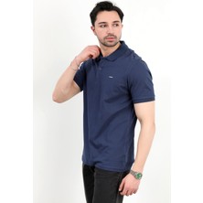 Erkek Polo Yaka Marka Baskılı Pamuklu T-Shirt Lacivert - 25Y 2061