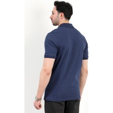 Erkek Polo Yaka Marka Baskılı Pamuklu T-Shirt Lacivert - 25Y 2061