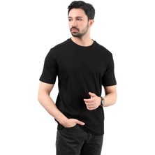 Erkek Bisiklet Yaka Kaşkorse Pamuklu T-Shirt Siyah - 25Y 2936