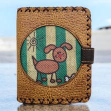 El Yapımı Kadın Cüzdan Vegan Deri Sevimli Köpek Görselli Hardal Renk