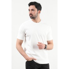 Erkek Bisiklet Yaka Kaşkorse Pamuklu T-Shirt Beyaz - 25Y 2936