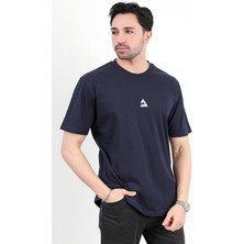 Erkek Bisiklet Yaka Baskılı %100 Pamuklu T-Shirt Lacivert - 25Y 2271-1