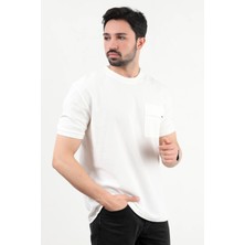 Erkek Bisiklet Yaka Süs Cep Detaylı Dokulu T-Shirt Beyaz - 25Y 2351