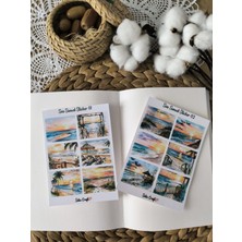 Sea Sunset Temalı Parlak Sticker 01-02 Ajanda Planlayıcı Bullet Journal Için Uygundur