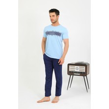 Akbeniz Erkek Pamuk Kısa Kol Pijama Takım Mavi 6875