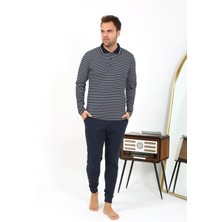 Akbeniz Erkek Polo Yaka Uzun Kol Penye Pijama Takımı Lacivert 6864