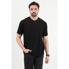 Erkek Bisiklet Yaka Bürümcük T-Shirt Siyah - 25Y 10