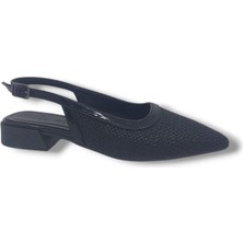 Zerhan 104 Kadın Siyah Baskı Desenli Arkası Açık Babet Ayakkabı