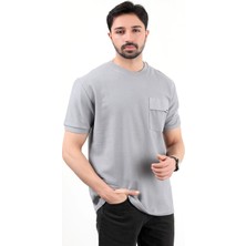 Erkek Bisiklet Yaka Süs Cep Detaylı Dokulu T-Shirt Açık Gri - 25Y 2351