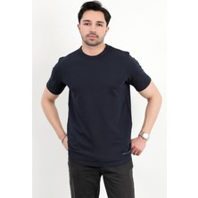 Erkek Bisiklet Yaka Dokulu %100 Pamuklu T-Shirt Lacivert - 25Y 2923