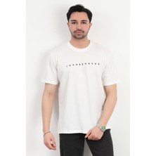Erkek Bisiklet Yaka Marka Baskılı %100 Pamuklu T-Shirt Beyaz - 2271-6