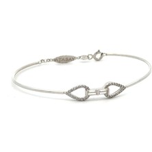 Zirkon Taşlı Damla Figürlü Ince Şık Beyaz Altın Kelepçe Bilezik