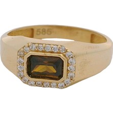 Zirkon ve Quartz Taşlı Şövalye Model Şık Yeşil Altın Yüzük