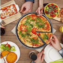 3'lü Fırın Tepsi Seti Siyah Parlak Emaye Yuvarlak 24-26-28 cm Yemekler ve Pizzalar Için