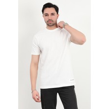Erkek Bisiklet Yaka Dokulu %100 Pamuklu T-Shirt Beyaz - 25Y 2923