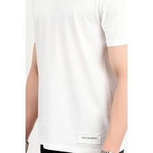 Erkek Bisiklet Yaka Dokulu %100 Pamuklu T-Shirt Beyaz - 25Y 2923