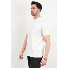 Erkek Bisiklet Yaka Dokulu %100 Pamuklu T-Shirt Beyaz - 25Y 2923